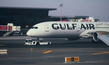 Gulf Air sign with Starlink for free inflight WiFi